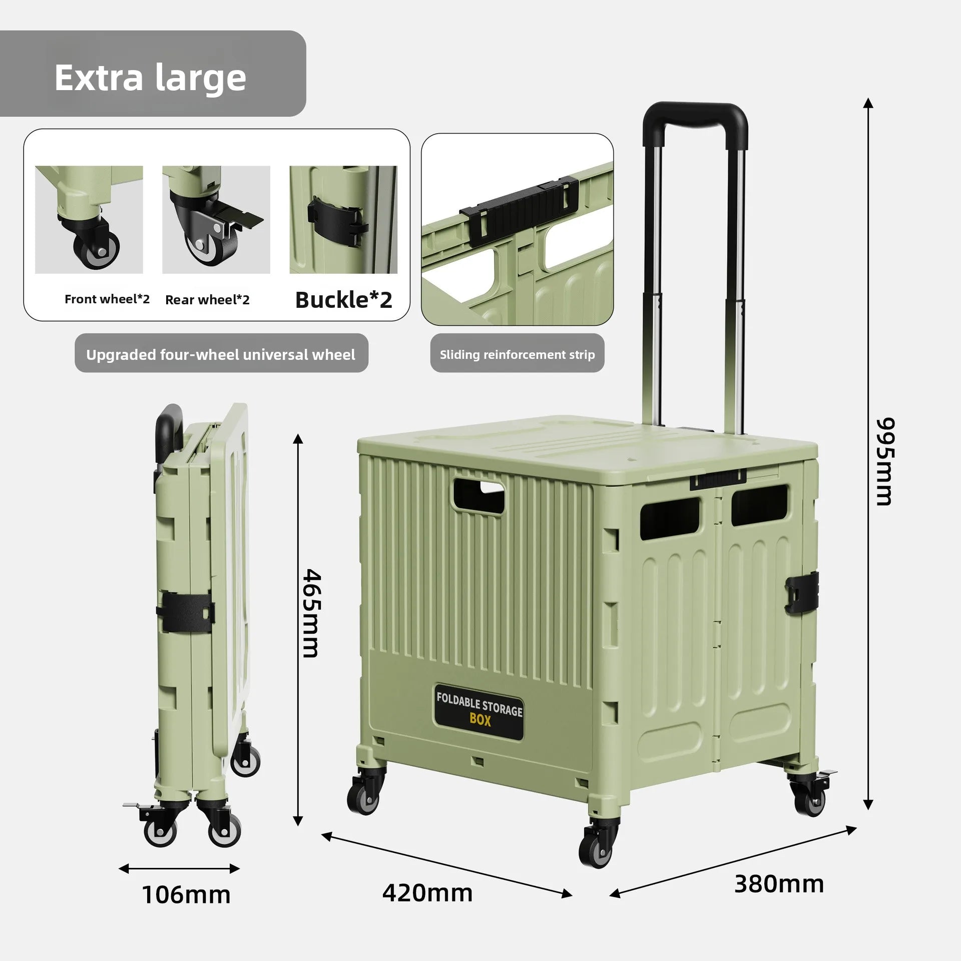 Household multi-functional grocery shopping cart Portable folding shopping cart Outdoor trolley cart Stall camping storage box Oasis Select Extra large-4-green