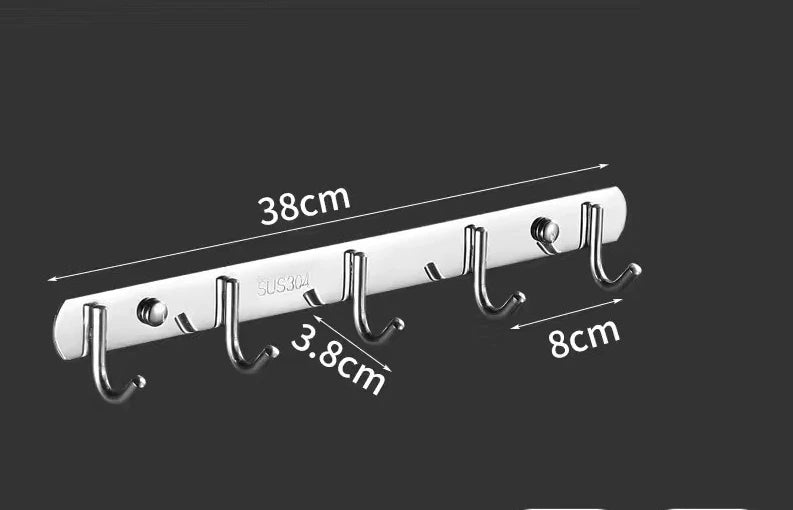Stainless Steel Hook Hooks Toilet Clothes Hook Kitchen Supplies Hanger Punch-free Hook Rack Bathroom Hooks Punching Hooks Oasis Select 304 round 5-hook