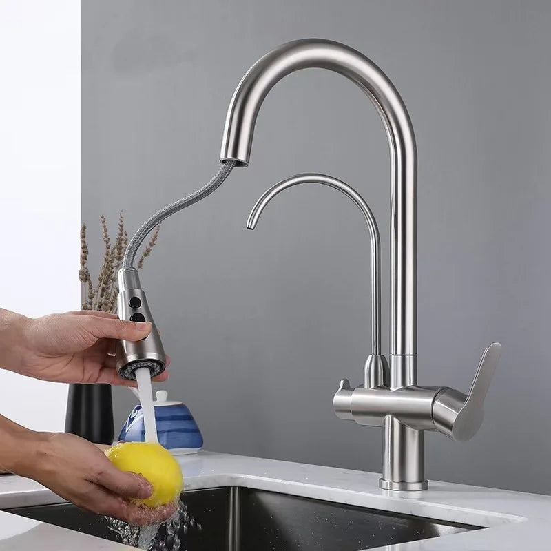 304 stainless steel kitchen draw-type three-in-one wiredrawing faucet cold and hot purified water direct drinking vegetable basi Oasis Select