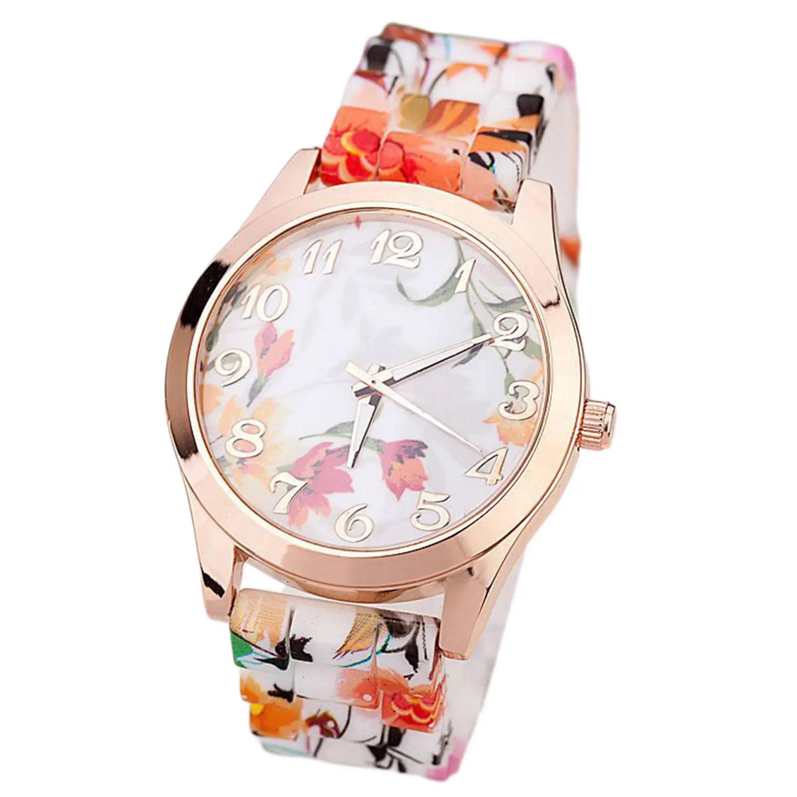 Women's Floral Dial Quartz Watch – Elegant Silicone Wristwatch