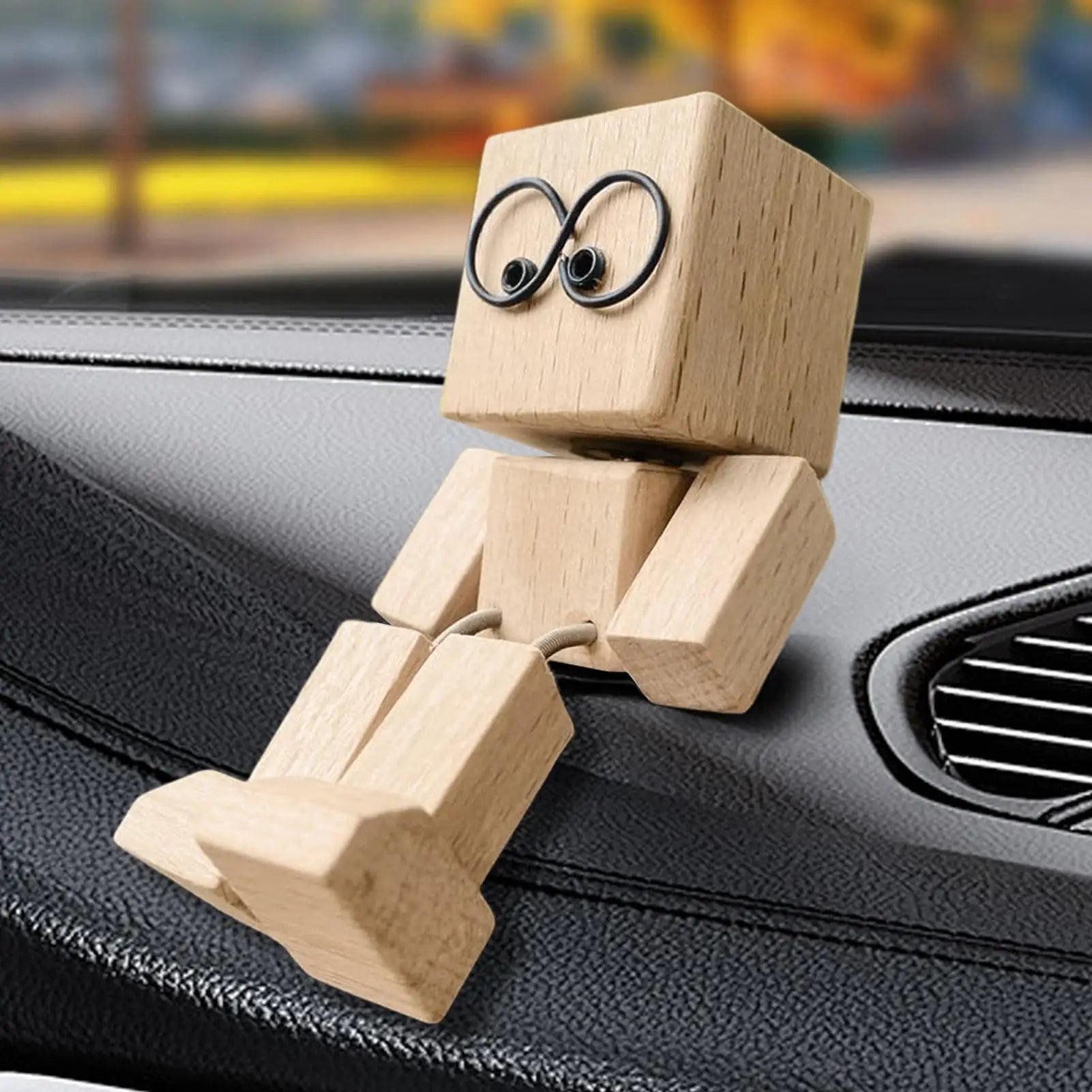 Wooden Man Figurine Shaking Feet Wooden Human Figure Funny Sculpture Dashboard Movable Ornament Car dashboard decoration doll Oasis Select
