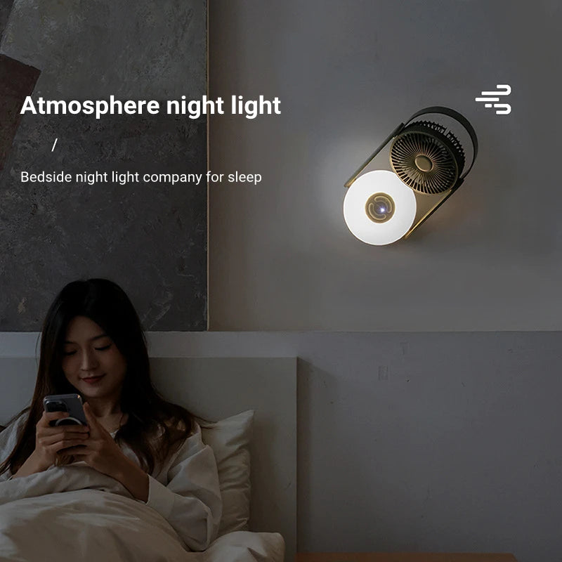 10000mAh Rechargeable Fan – LED Light, Remote, Table & Wall Mount