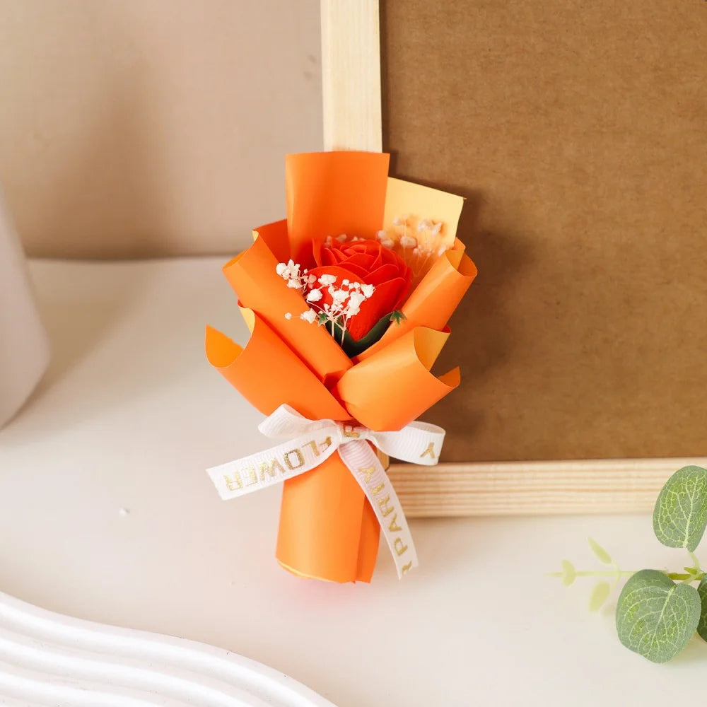 Mini Rose Soap Flower Bouquet Artificial Flowers Valentine's Day Birthday Gift Wedding Home Decorations Festival Forever Gift Oasis Select Red