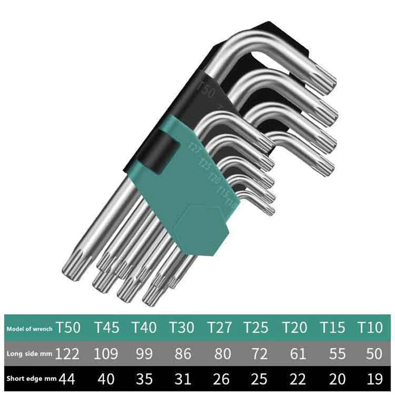 9Pcs Torx Star Wrench Kit Extended Allen Keys L-Type Hexagon Spanner Plum Blossom Dual End Screwdriver Hex Tool Set Oasis Select Short