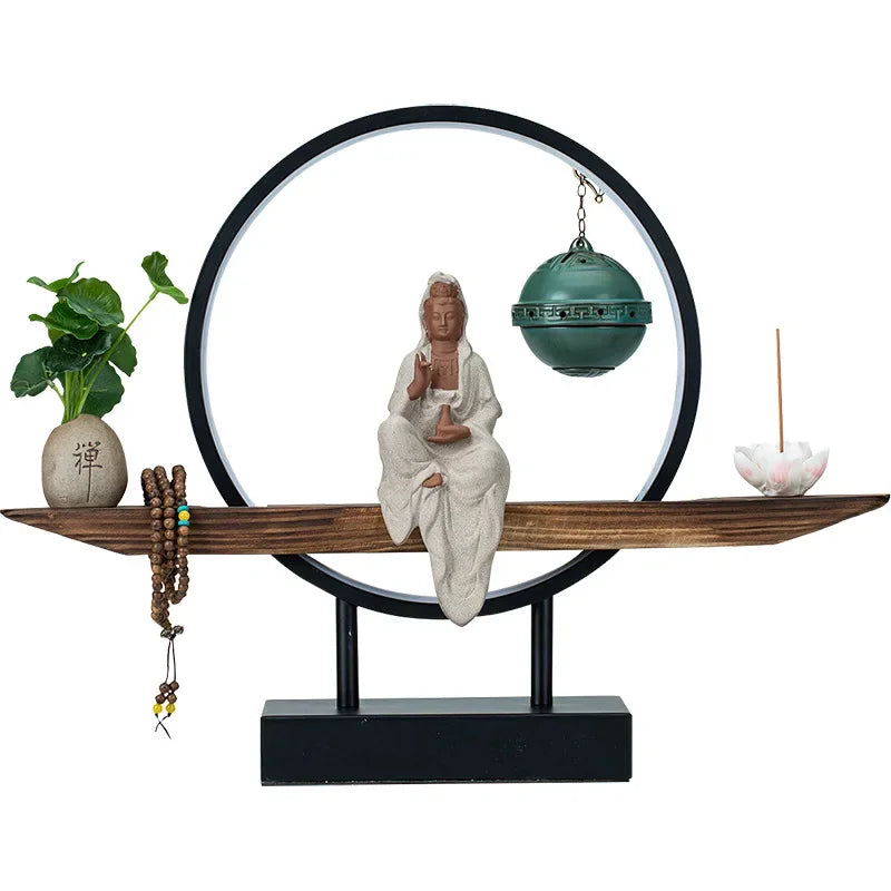 New Chinese Goddess of Mercy Buddha Reverse-flow Incense Burner Zen Decoration Home Decorative Crafts Oasis Select