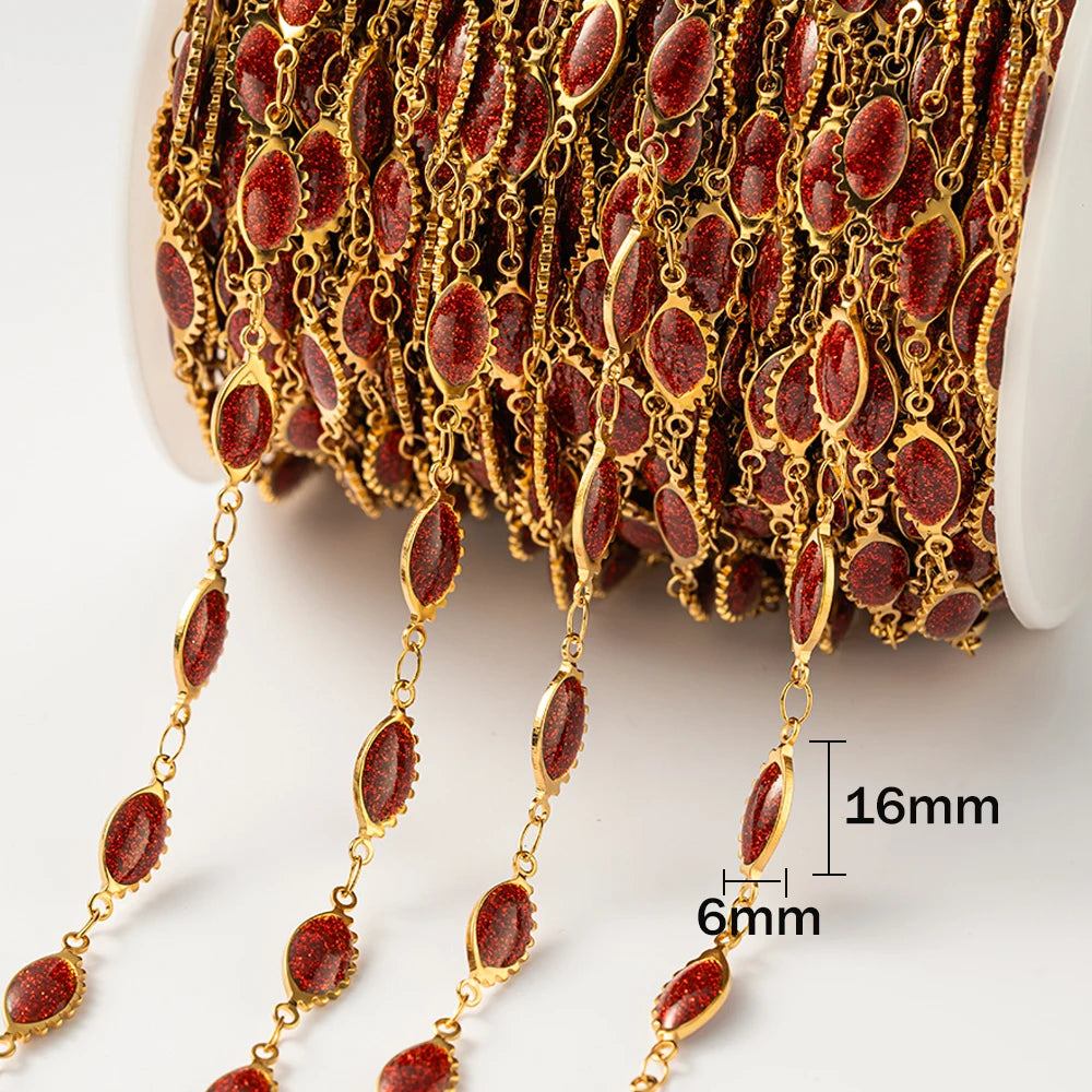 1meter Gold Plated Stainless Steel Colorful Enamel Heart Eye Chain for DIY Women Men Choker Bracelet Anklet Jewelry Making Oasis Select Eye Red