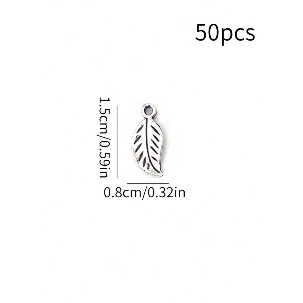 50 Piece Retro Leaf Feather Pendant Set Hollow Alloy Jewelry Making DIY Bracelet Charm Craft Accessory Handmade Design Oasis Select