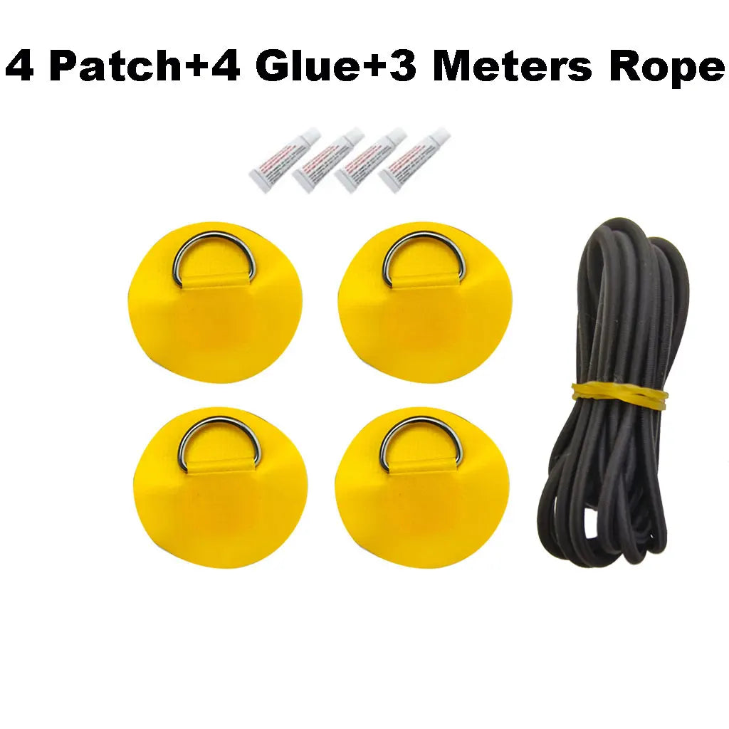 6.5CM D-Ring Patch for Inflatable Boat Kayak Dinghy SUP D-Ring PVC Patch Stand-Up Paddleboard Canoe Rafting Rope Ring Patch Oasis Select 4 Yellow 4 glue Rope