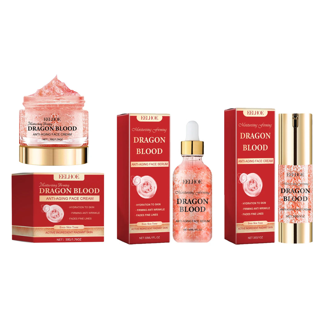 Dragon's Blood Skincare Set Anti-Aging Face Serum & Creams Reduce Wrinkles Firming Smoothing Hydrating Brightening Face SkinCare Oasis Select 3 IN 1