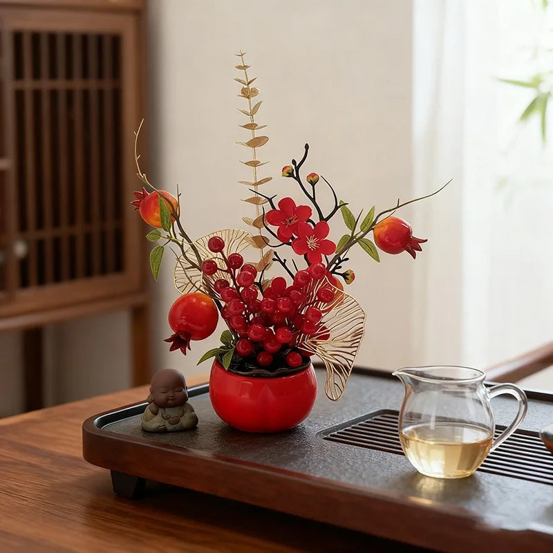 New Large Red Persimmon Artificial Potted Plant, New Year Spring Festival Home Decor Wealth Fruit Artificial Small Bonsai Oasis Select