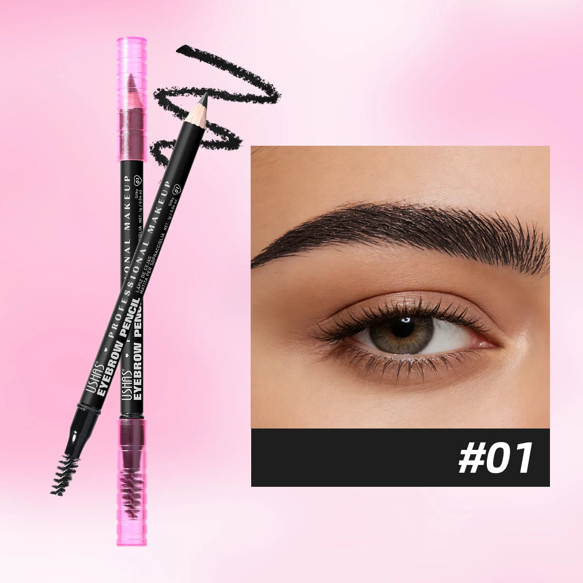 USHAS 2-in-1 Waterproof Eyebrow Pencil & Spoolie – 5 Colors