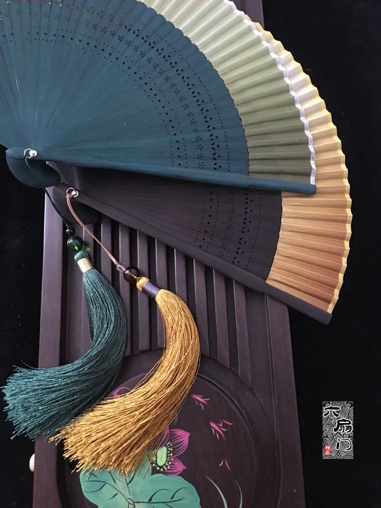 Edo Japanese Style Japanese Style Folding Fan Kimono Fan Real Silk Female Fan Small Flower Carved Gradient Blank Fan Golden Oasis Select