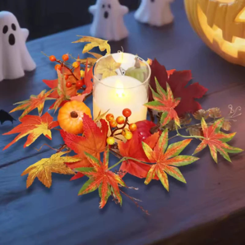 Maples Leaves Candle Wreath Fall Wreath for Window Farmhouse Thanksgiving Day Oasis Select