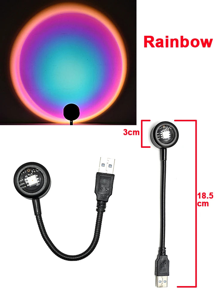 USB LED Sunset Lamp – RGB Night Light Projector for Bedroom LED Projector Night Light Oasis Select Rainbow