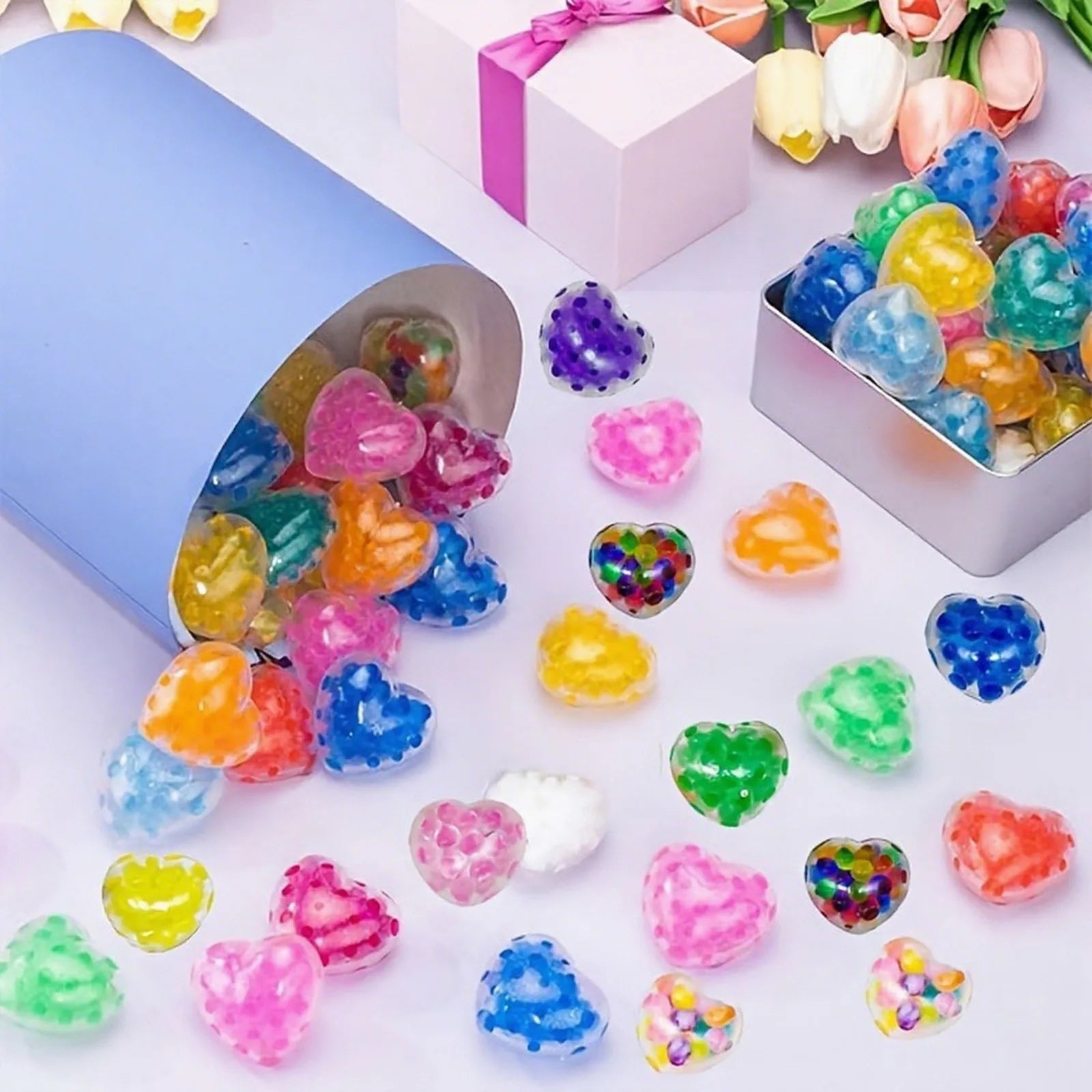 Heart Beads Squishy Love Shape Mochi Squishy Squeeze Pinch Stress Relief Toys Stress Ball Valentine's Day Lover Gift Bag Oasis Select