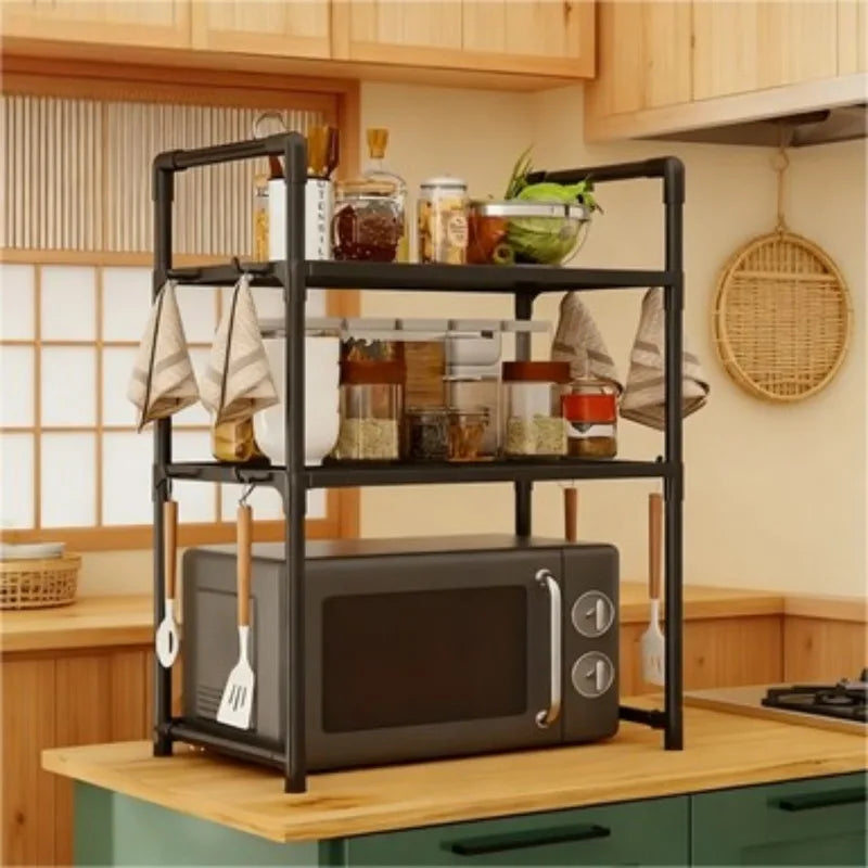 Heavy Duty Kitchen Baker's Rack Floor Standing Microwave Oven Stand 2 Tier Storage Shelf Organizer for Air Fryer Pot Holder Oasis Select