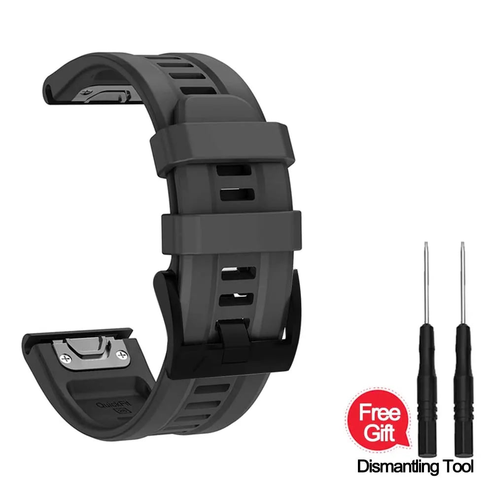 Quick Release Silicone Band for Garmin Fenix 7/6X/5X – 22/26mm Watch Band Oasis Select Black 22mm