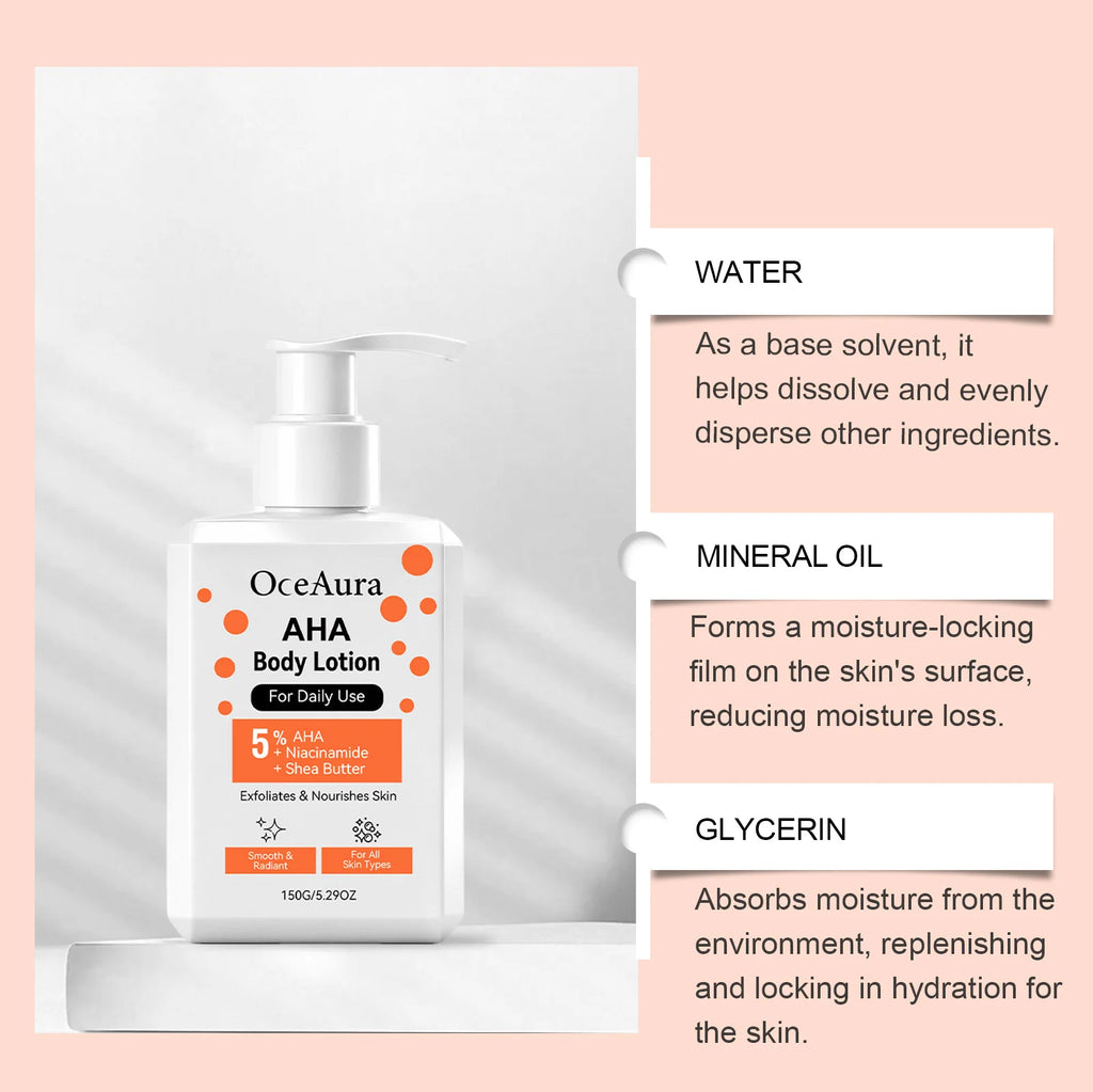 Brightening Body Cream AHA Body Lotion Exfoliating Nourishing Niacinamide Dry Skin Smooth Radiant Daily Use 150g Large Capacity Oasis Select
