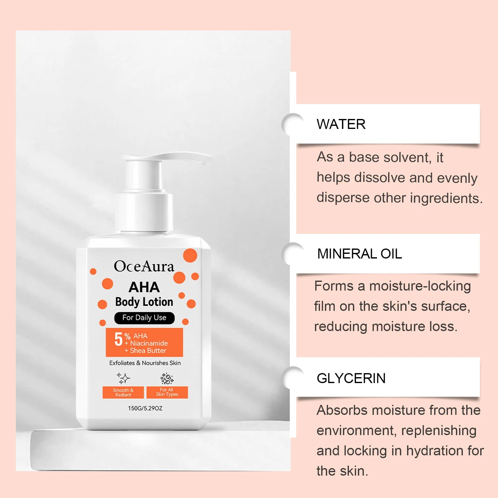 Brightening Body Cream AHA Body Lotion Exfoliating Nourishing Niacinamide Dry Skin Smooth Radiant Daily Use 150g Large Capacity Oasis Select
