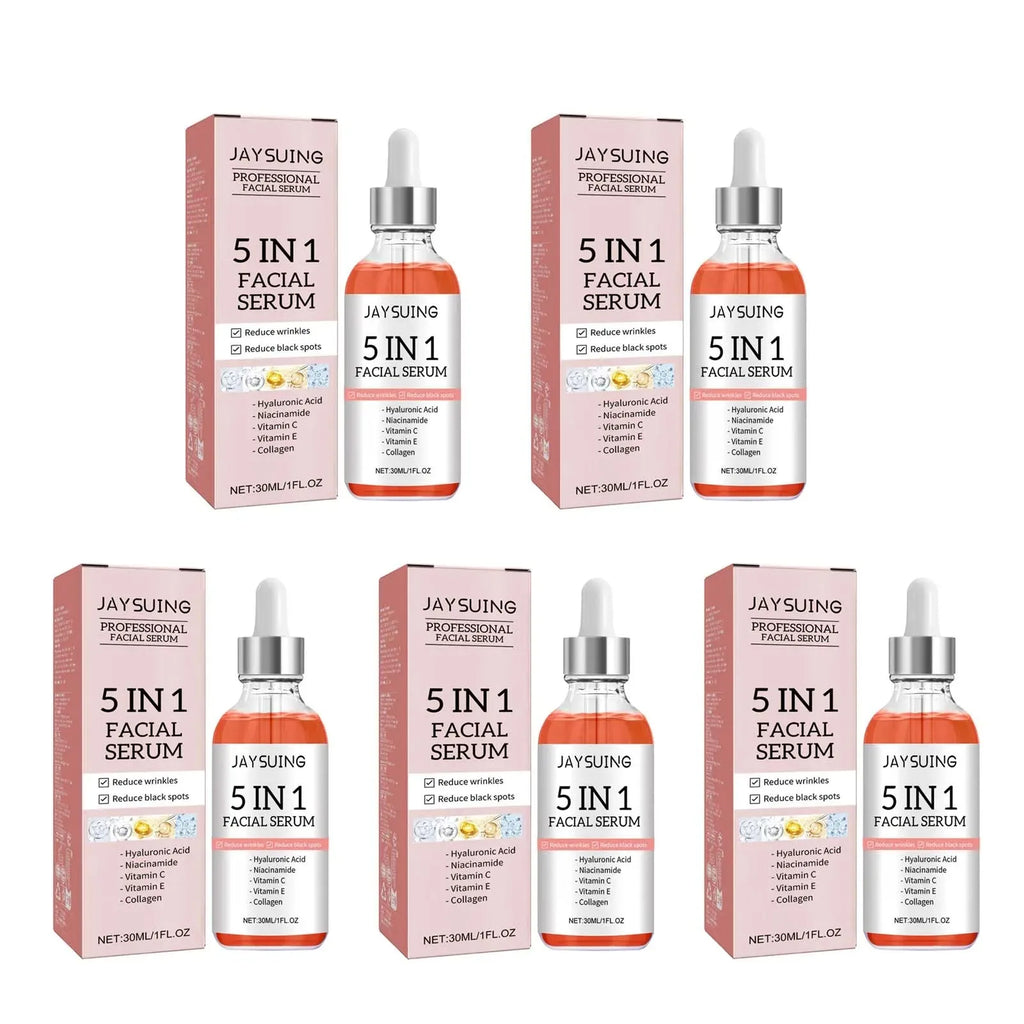 Jaysuing 5 In 1 Hyaluronic Acid Face Serum 30ml Moisturizing Vitamin C Collagen Lightning Facial Serum Shrink Pores Skin Care Oasis Select 5pcs