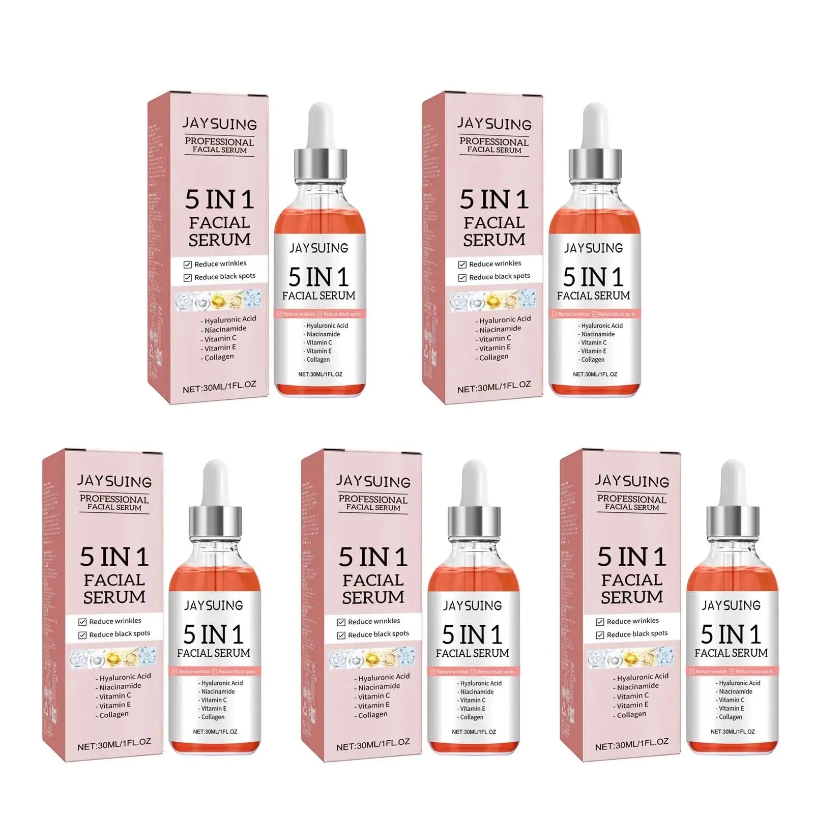 Jaysuing 5 In 1 Hyaluronic Acid Face Serum 30ml Moisturizing Vitamin C Collagen Lightning Facial Serum Shrink Pores Skin Care Oasis Select 5pcs