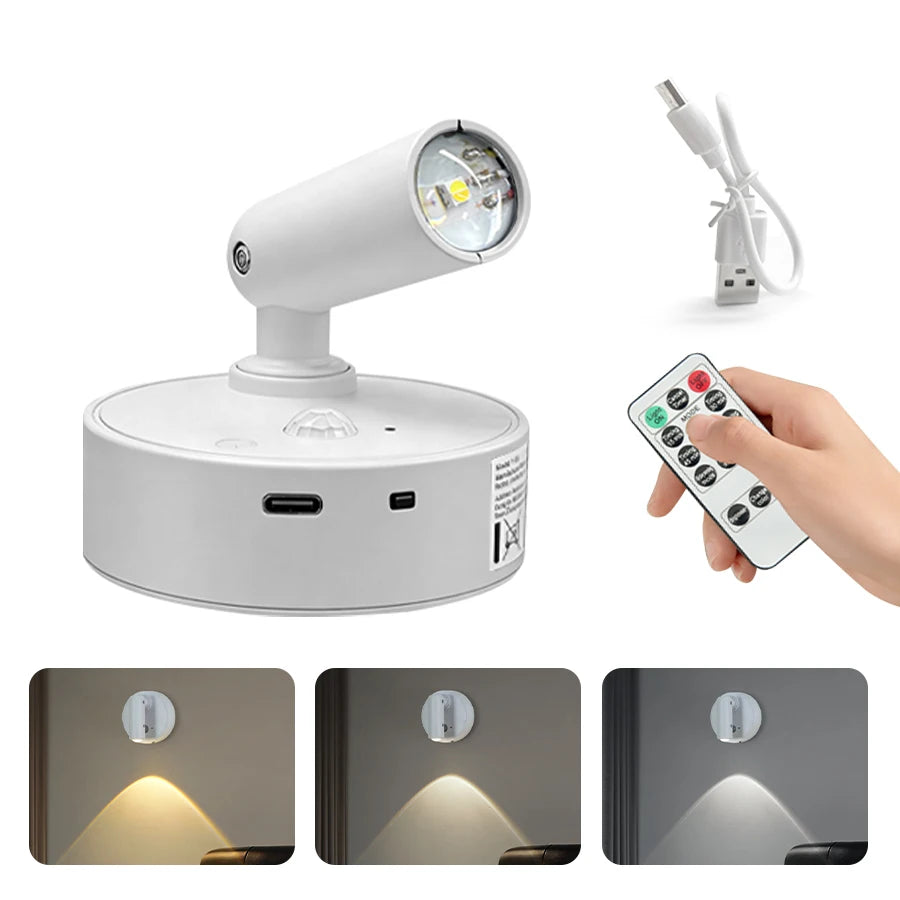 Motion Sensor LED Wall Lamp with Remote Control Rechargeable Touch Night Light Magnetic RGB Spotlight for Bedroom Hallway Stairs Oasis Select White 3 Colors