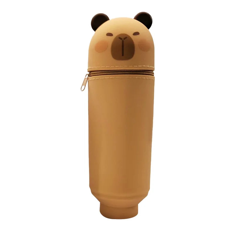 Cute Animal Pencil Case, 2-in-1 Pencil Bag with Zipper Pen Holder, Soft Silicone Pencil Case, Suitable for School Office Oasis Select Capybara