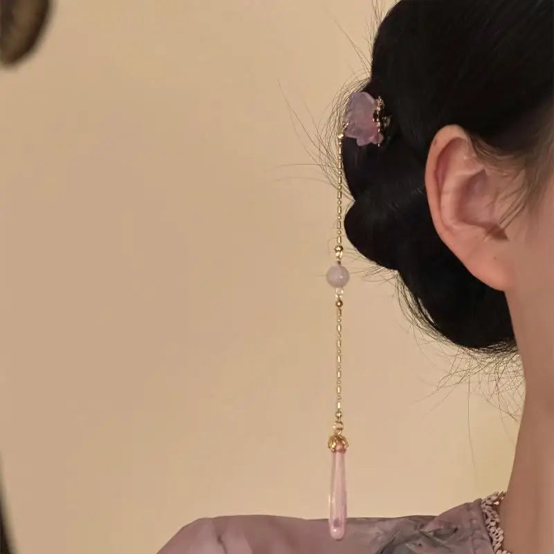 Vintage Pearl Tassel Hair Clip – Enamel Flower Hanfu Hair Pin Decorative Hair Pin Oasis Select A6