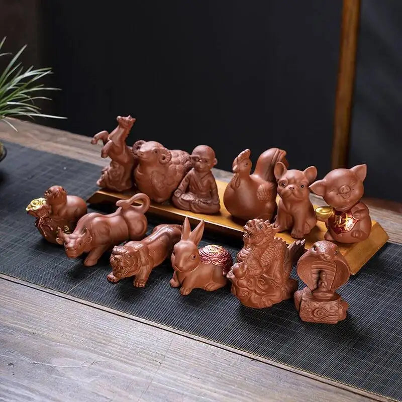 Zisha Twelve Zodiac Creative Tea Pet Ornaments Nurturable Tea Play Tea Accessories Cute Zodiac Small Ornaments Oasis Select