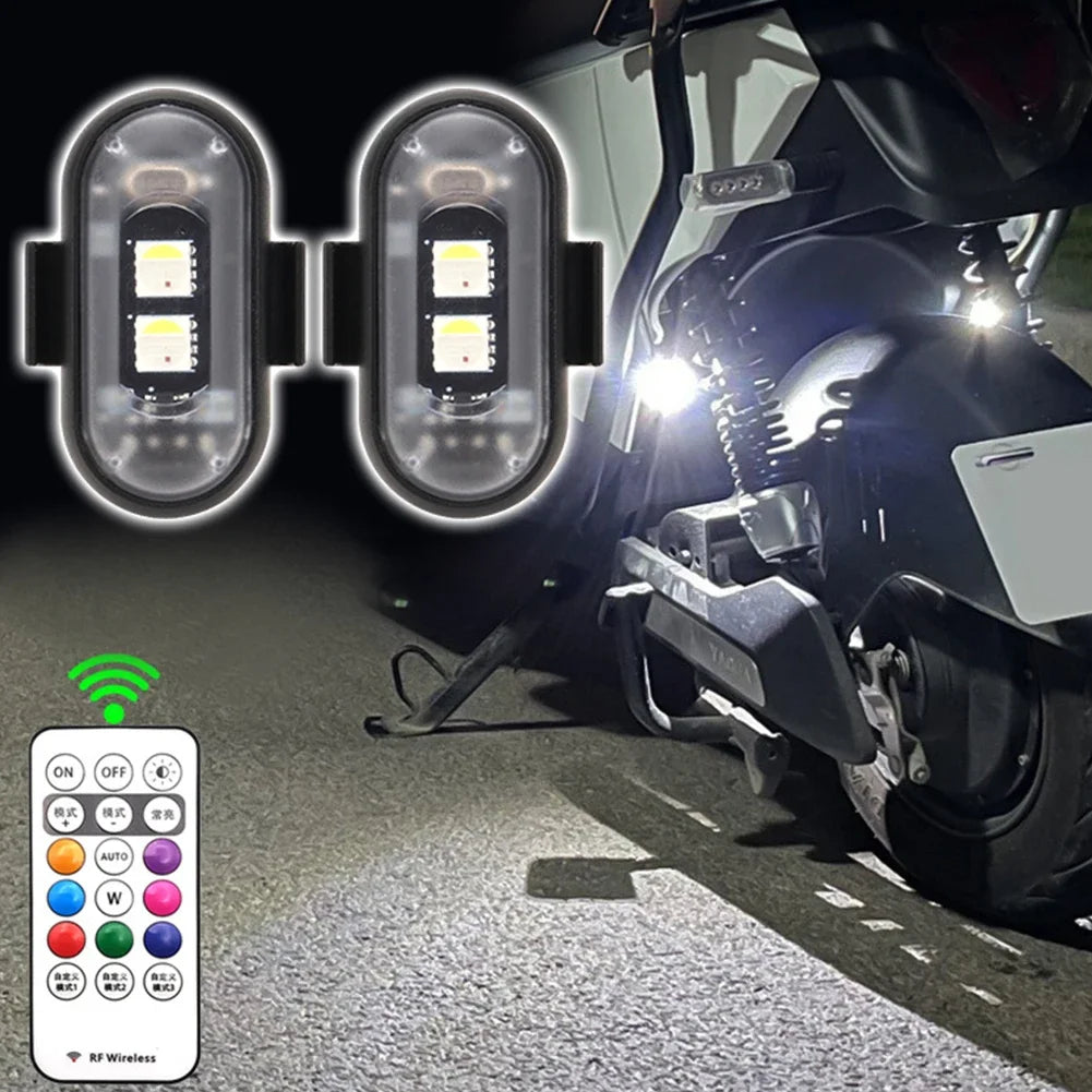 Motorcycle RGB LED Strobe Lights 8 Colors LED Flash Position Wireless Light Aircraft Airplane Helicopter Warning Signal Lights Oasis Select