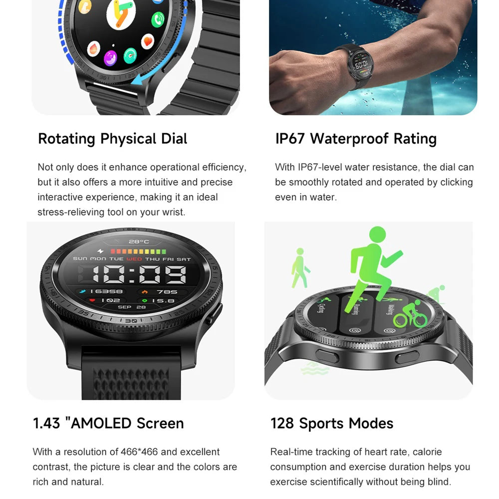 Rotating Physical Dial AMOLED Screen BT Call Waterproof Smartwatch Women Outdoor GPS Sports Smart Watches Men Heart Rate Monitor Oasis Select