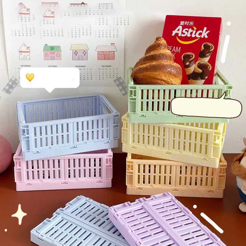 Collapsible Crate Plastic Folding Storage Box Basket Utility Cosmetic Container Desktop Holder Home Use School Desk Storage Box Oasis Select