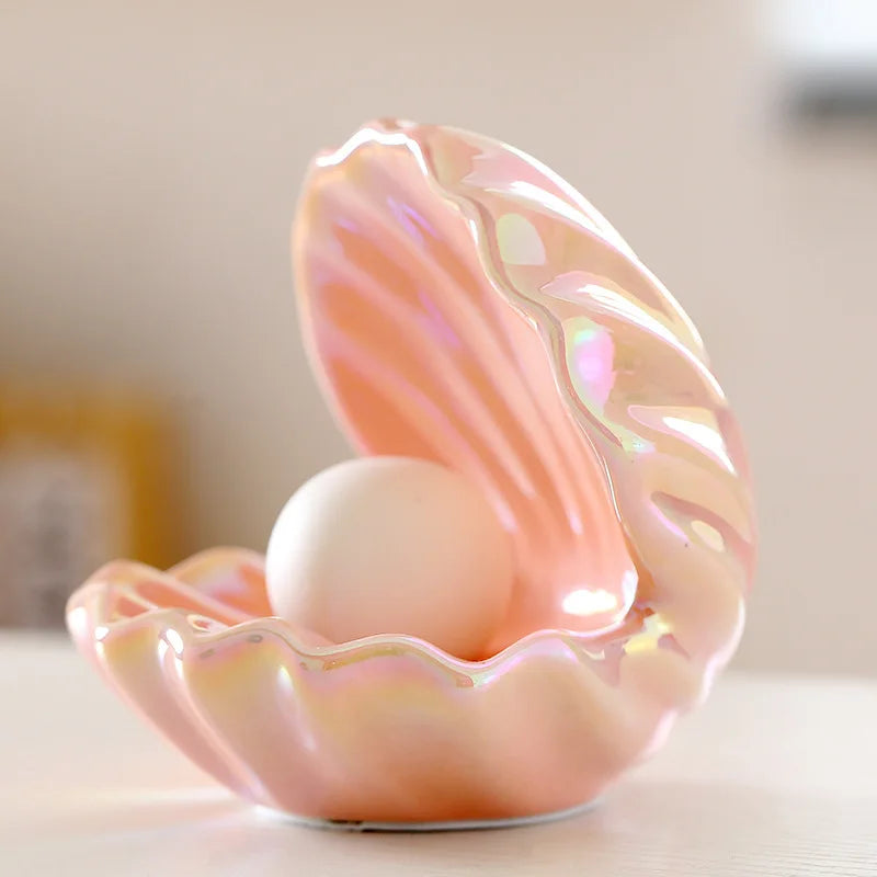 Night Light Ceramic Shell Pearl Desk Lamp Bedroom Decor Streamer Fairy Decoration Bedside Lamp Shell for Girl HomeGirl Gift Oasis Select pink