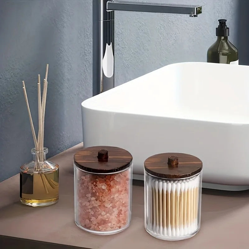 Transparent Plastic Storage Jar with Lid—Perfect for storing cotton swabs, makeup pads, dental floss, and jewelry | Compact bath Oasis Select