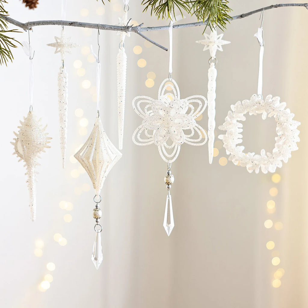 White Christmas Tree Hanging Ornaments – Candy, Chime & Wreath