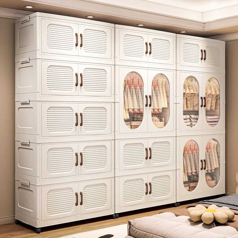 70cm Double-Door Foldable Wardrobe with Wheels - Large Capacity Magnetic Closure Storage for Clothes/Quilts, Bedroom/Living Room Oasis Select