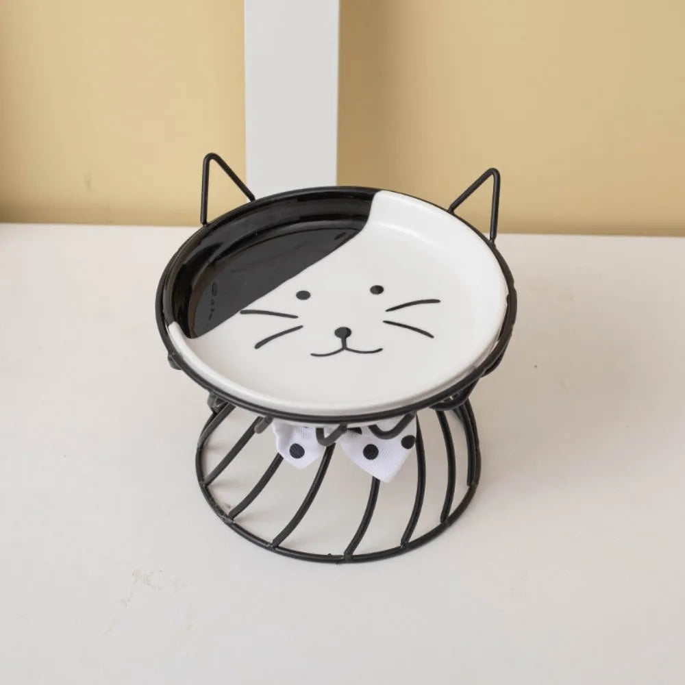 Elevated Ceramic Cat & Dog Bowl with Iron Stand | Non-Slip