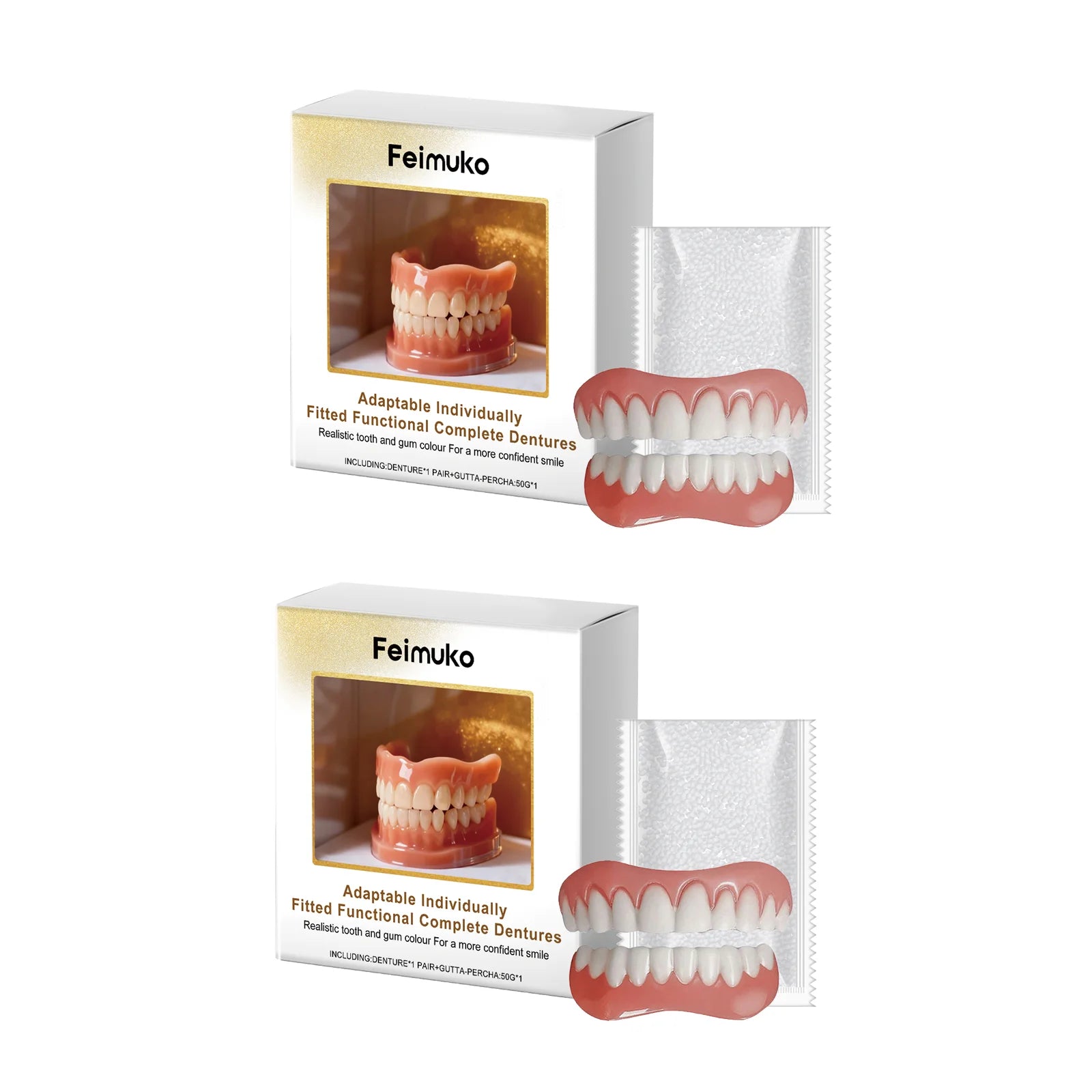 FEIMUKO Silicone Denture Reline Kit – Temp Upper & Lower Teeth Silicone Denture Kit Oasis Select 2PCS