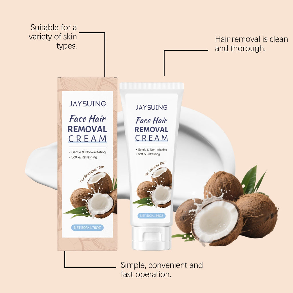 Jaysuing Coconut Facial Hair Removal Cream – Lip & Chin 50g Facial Depilatory Cream Oasis Select