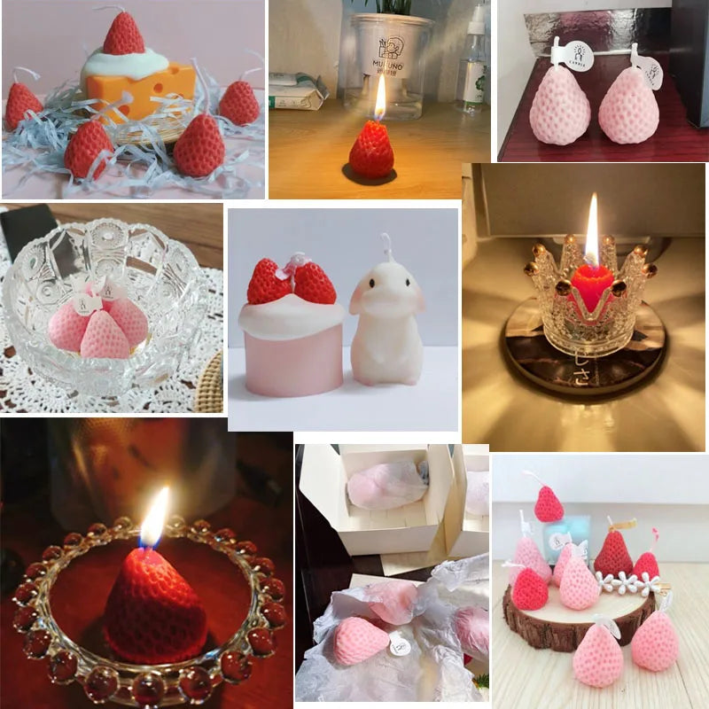 4pcs Strawberry Decorative Aromatic Candles Diy Handicraft Wax Scented Candle for Christmas Birthday Wedding Home Decoration Oasis Select