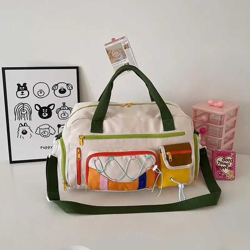 Large Capacity Color Block Tote Bag Fashion Contrast Color Handbag Casual Portable Shopper Bag for Women Daily Use Oasis Select Green