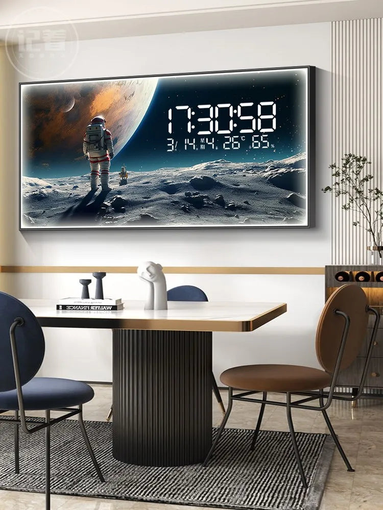 Starry Moon Perpetual Calendar Electronic Clock Guest Restaurant Decorative Painting Dynamic LED Lights Luminous Wall Clock Oasis Select