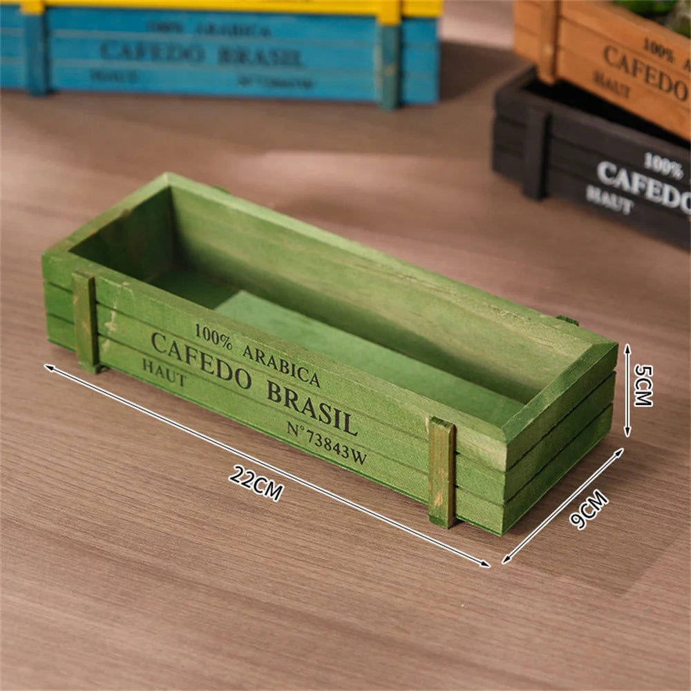 Retro Wooden Planter Box for Succulents & Micro Landscape Decor