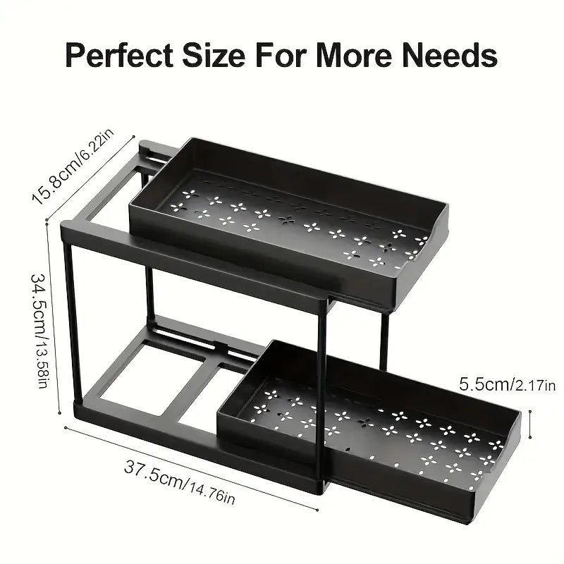 Pull Out Storage Rack 2 Tier,Black/White Under Sink Organizer with Non-Slip Drawers for Kitchen Bathroom Cabinet Bathroom Shelve Oasis Select