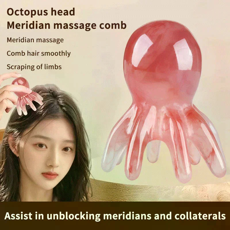 Resin Octopus Massage Comb Head Meridian Scraping Scalp Massage Brush Acupuncture Gua Sha Massage Comb Fatigue Relief Massage Oasis Select