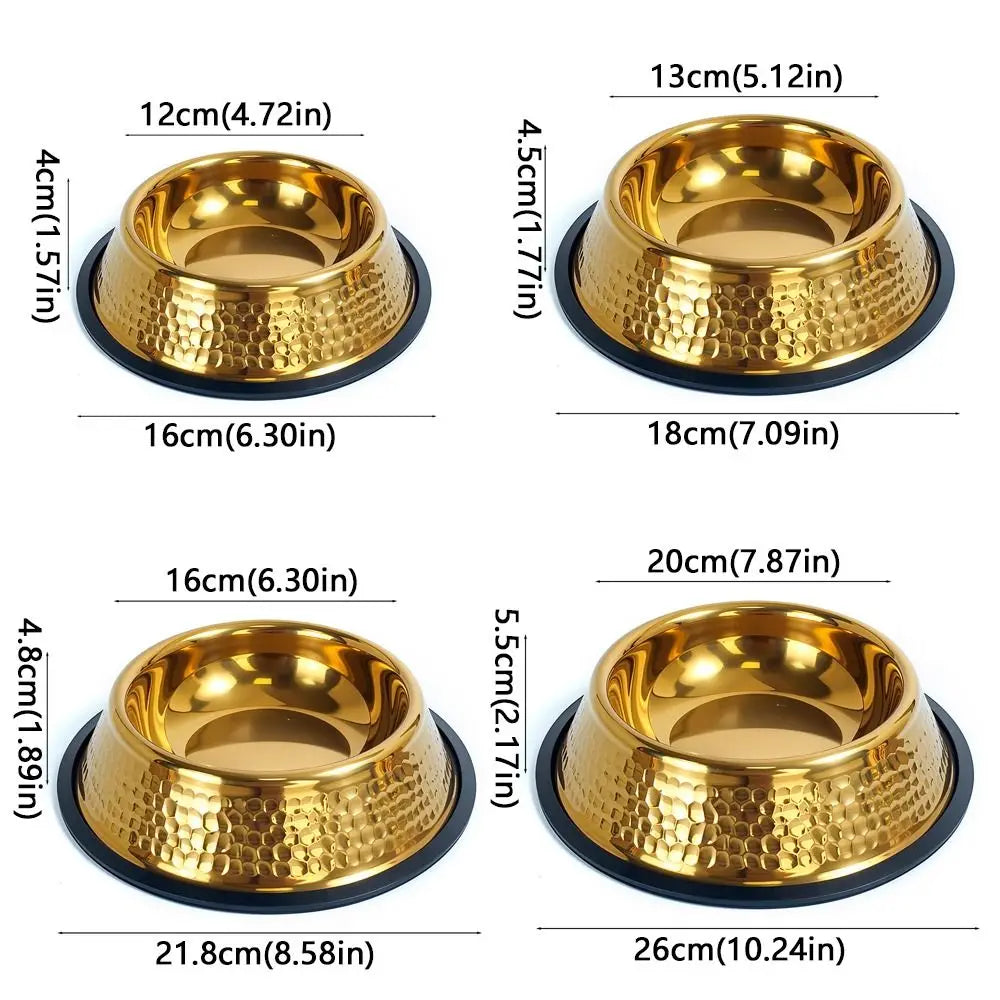 Gold Stainless Steel Pet Bowl | Anti-Slip Dog & Cat Feeder