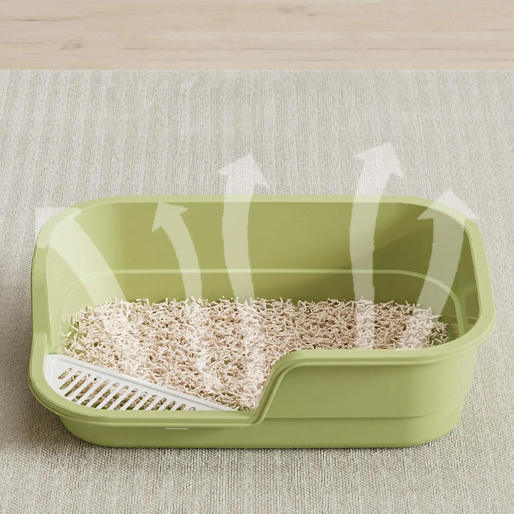 Cat Box Semi Enclosed Easy Clean with Scoop Open Top Semi Enclosed Litter Box for Cleaning Odor Control Indoor Office Dorm Oasis Select