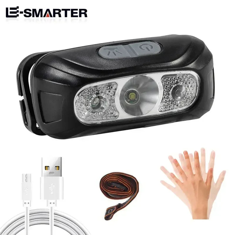 Mini Rechargeable Powerful Sensor Headlamp Fishing Camping USB Head Flashlight COB LED Head Light Torch Headlights Front Lantern Oasis Select