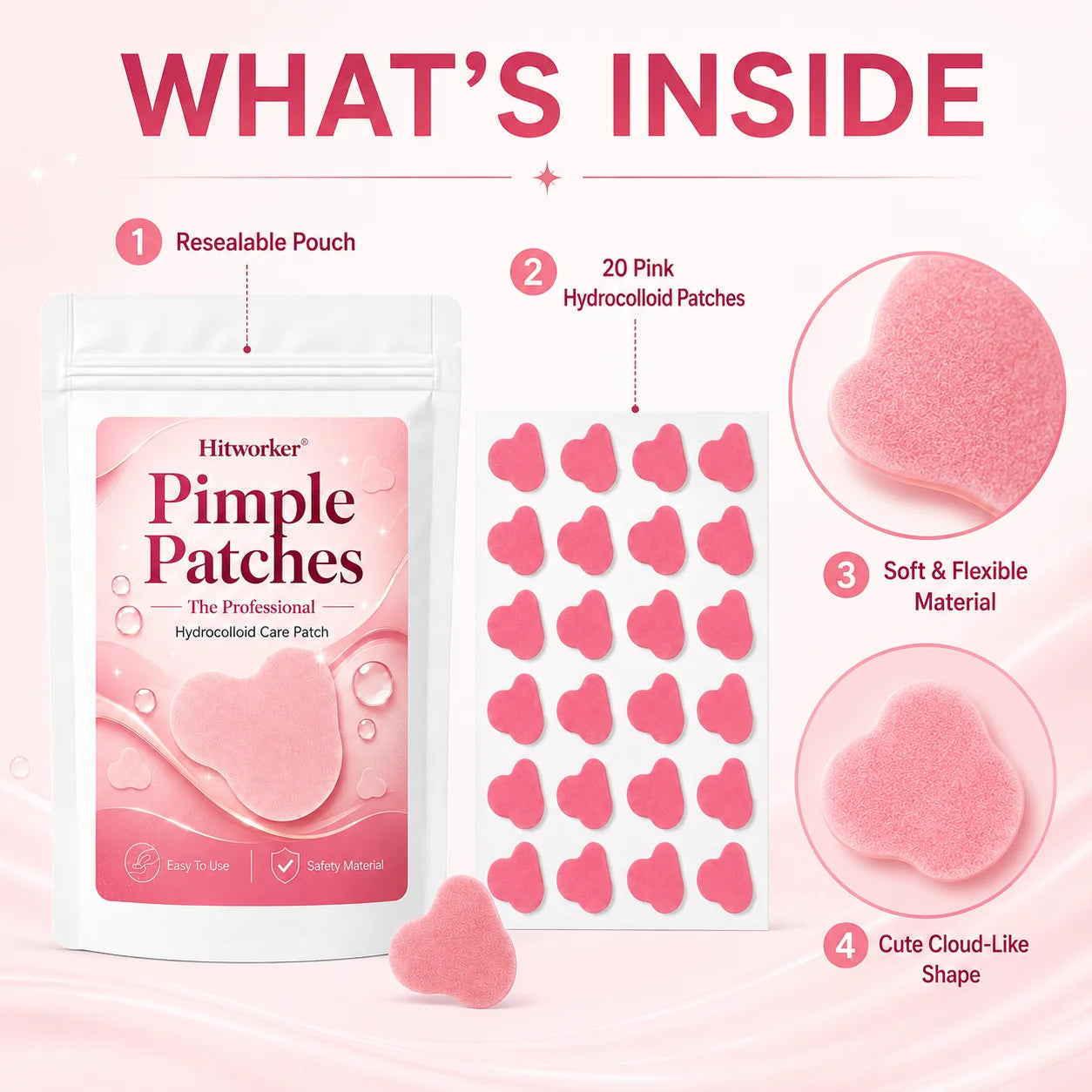 Pink Hydrocolloid Pimple Patches Cute Cloud Shaped Acne Spot Stickers Ultra-Thin Blemish Cover for Daily Skincare Oasis Select 60pcs