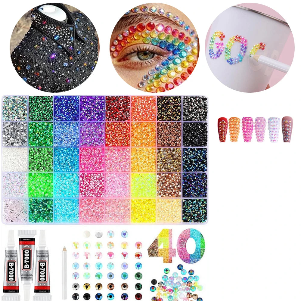 1Set 24/40 Grid 3mm Mixed Color Resin Drill AB Rhinestone Set For Nail Art Charms Colorful DIY Decoration Clothing Crafts Oasis Select